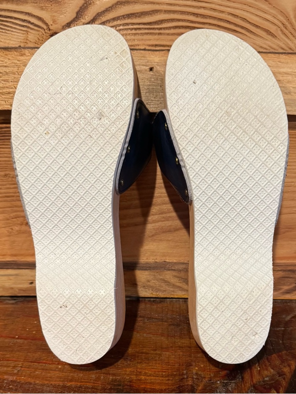 Dr. Scholl’s  Classic Navy Leather Wood Slide Sandals - Picture 5 of 5